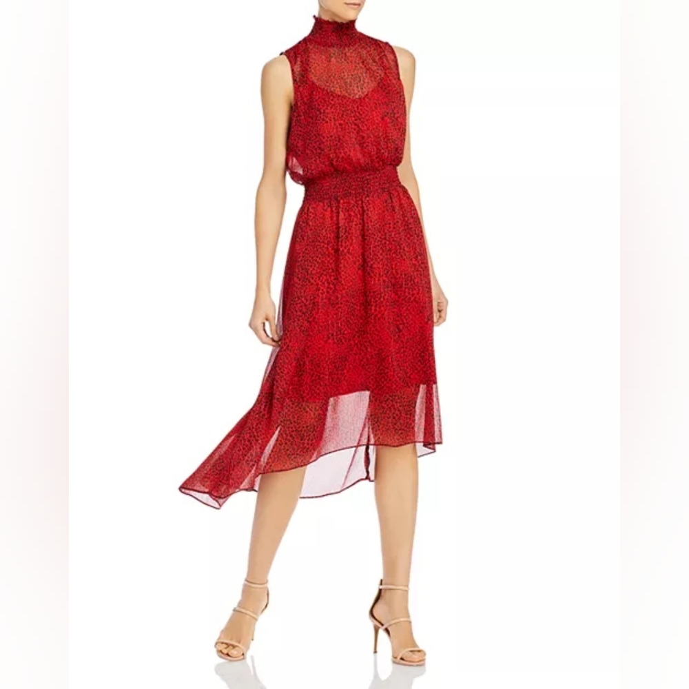 Nanette Lepore Cat Print Smocked Waist Dress NWT
